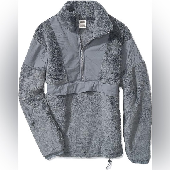 PINK Victoria's Secret Jackets & Blazers - Victoria's Secret Pink Oversize Teddy Half Zip Color Gray Size XL